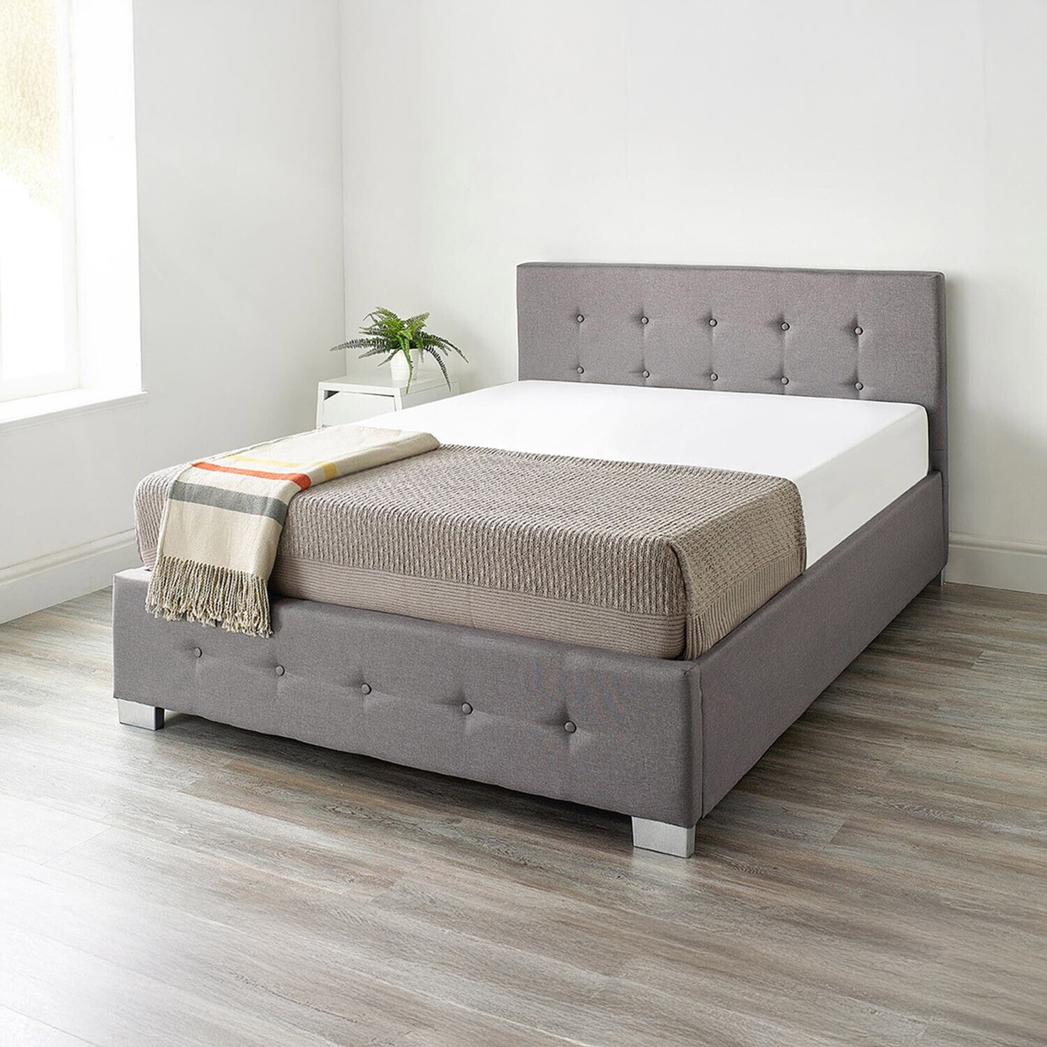 Aspire End Lift Ottoman Storage Bed - Grey Linen Fabric / King