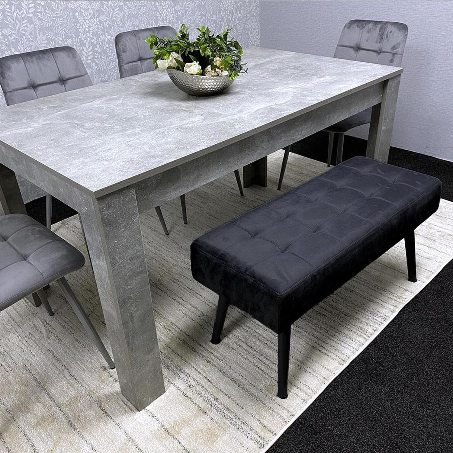 Grey Wooden Dining Table Set with 4 Grey Chairs and 1 Bench
