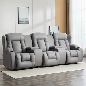 Caesar 3 Seater Grey Technology Fabric Electric Recliner Sofa w Drinks ...