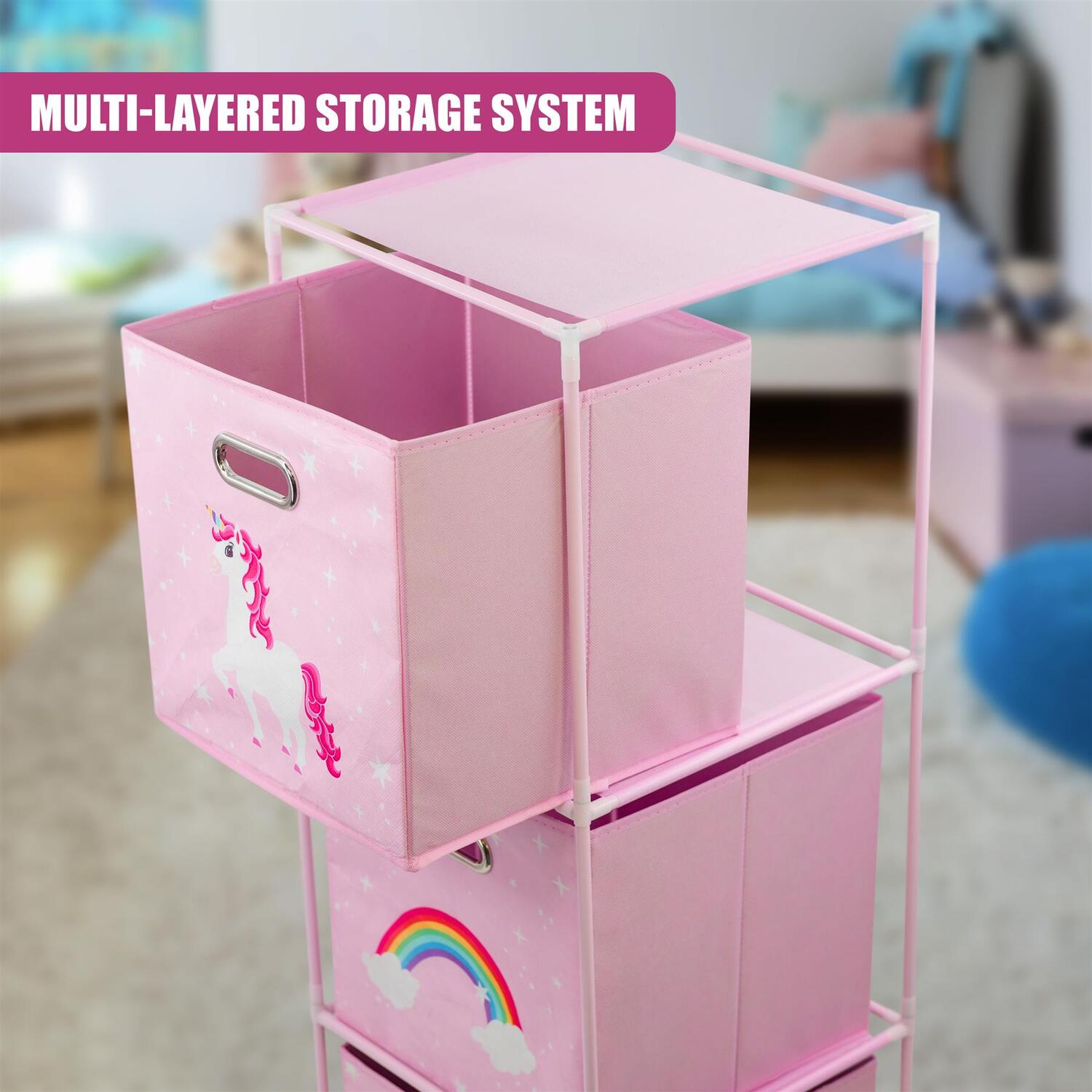 Set Of 3 Kids Unicorn Storage Cubes - Pink