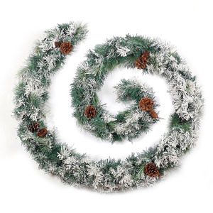Snow Flocked Thick Colorado Christmas Garland with Pine Cones