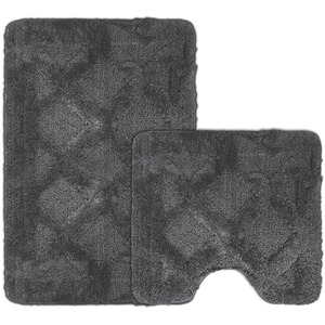 3D Diamond Tuft Effect Supersoft High Density Anti Slip Bath Mat Set