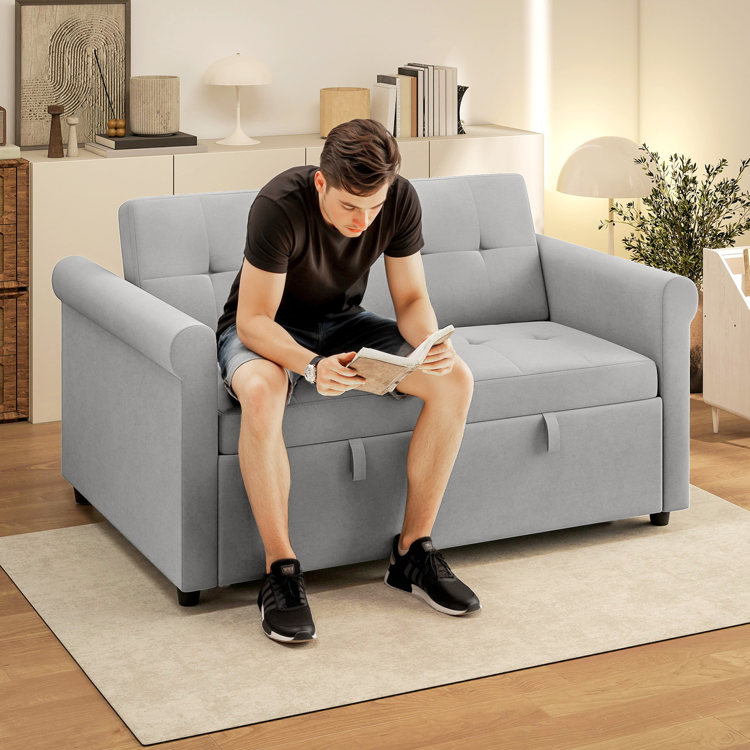 HOMCOM Convertible Pull Out 2 Seater Sofa Bed with Adjustable Backrest