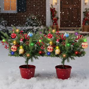 Set of 2 Light-Up Christmas Planter Bush Decoration