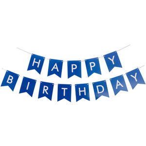Blue and White Happy Birthday Banner
