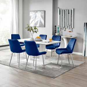 Imperia 6-Person White Dining Table with 6 Pesaro Silver Leg Chairs
