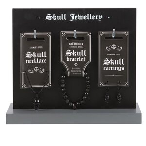Obsidian Steel Skull Jewelry Pieces Display Set