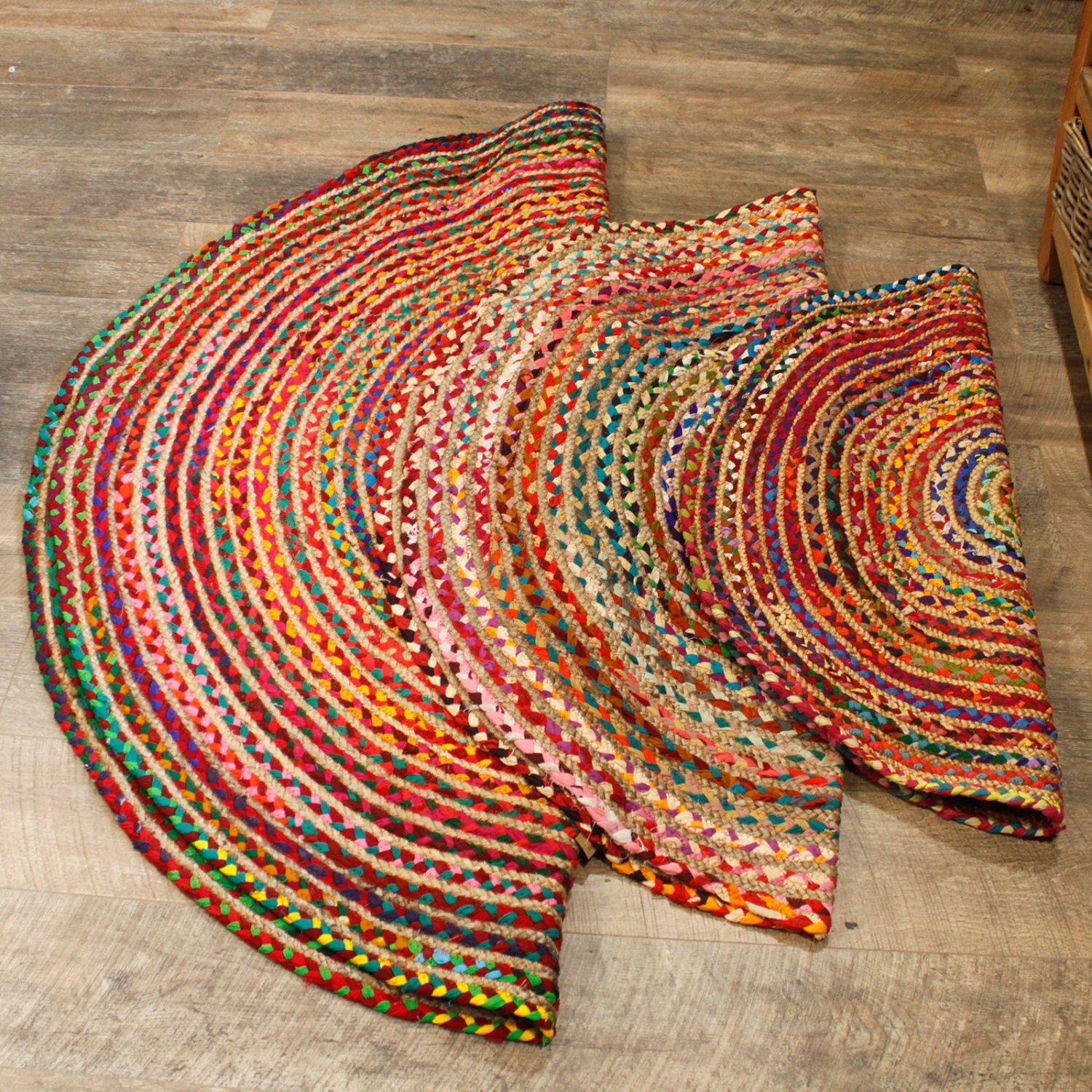 Handmade Round Jute Recycled Cotton Rug - Multi