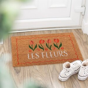 Natural Les Fleurs Tulip Doormat Welcome Garden Floral Decor