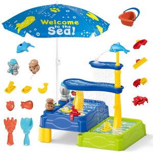 3-Tier Dolphin Water fall Play Table with Beach Sand Water Play Table Toy