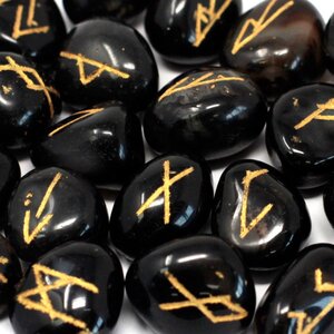 Onyx Rune Stone Set in Pouch Mystical Divination Tarot