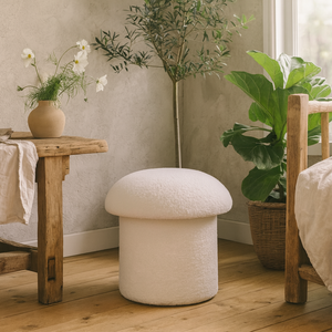 Wyld Haus Sarlat Mushroom Footstool in White Boucle