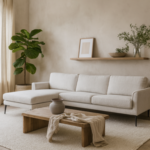 Wyld Haus Nashville L-Shaped White Upholstered Corner Sofa with Chaise