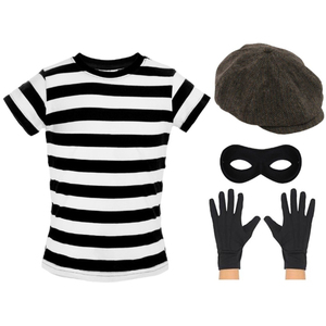 Storybook Burglar Costume - Short Sleeve Top, Hat, Mask & Gloves