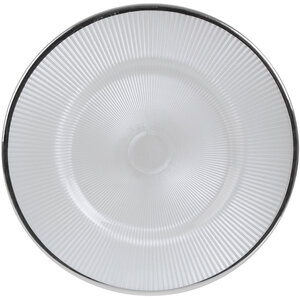 Ida White Embossed Glass Dinner Plate with Silver Rim