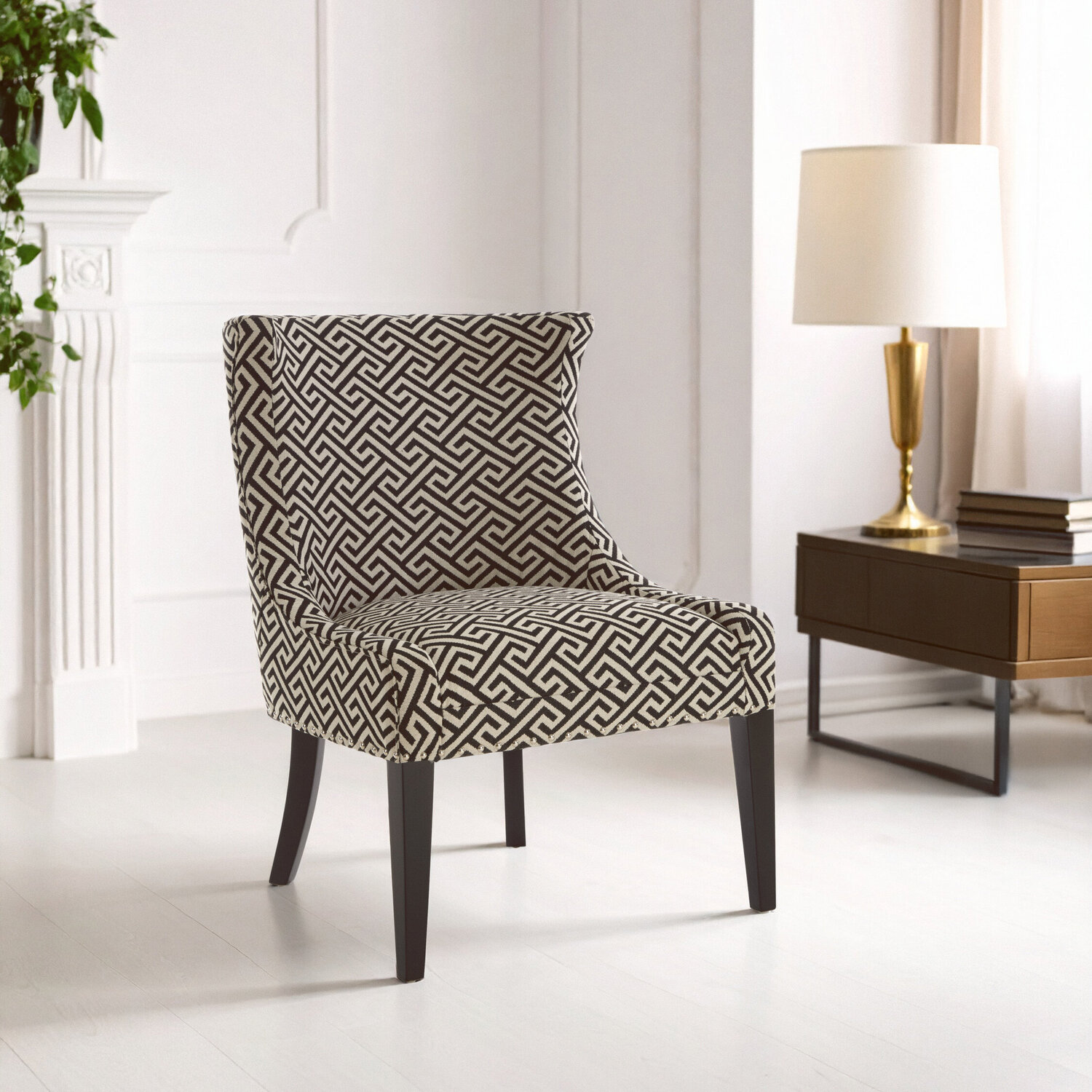 Fifty Five South Regents Park Greek Key Design Accent Chair With Black Legs - Brown
