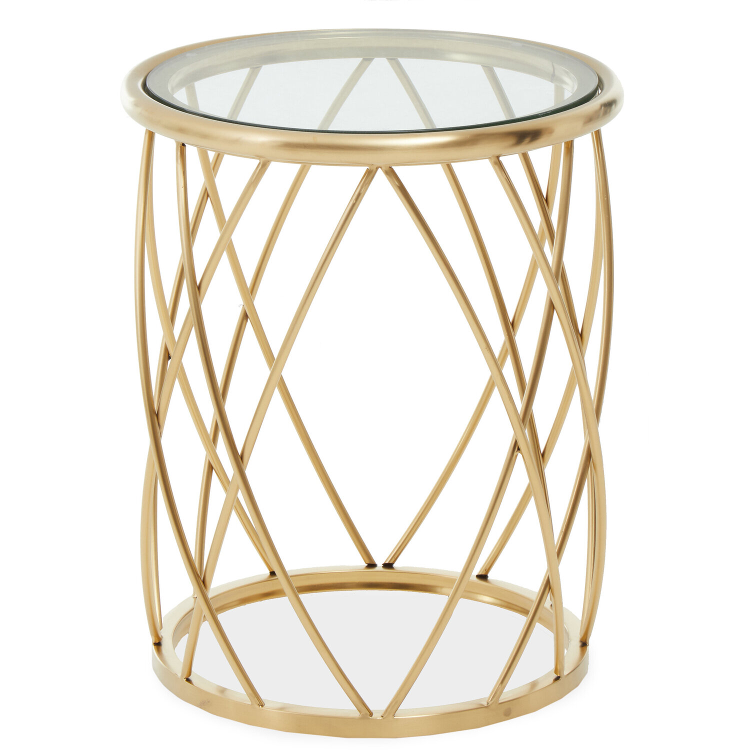Ackley Gold Round Side Table with Clear Glass - Gold