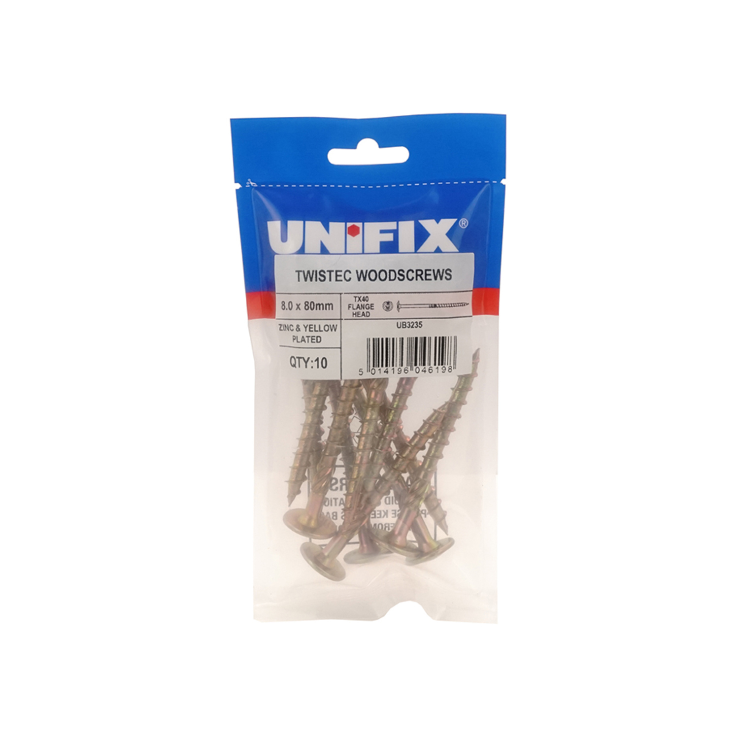 Unifix Twistec Woodscrews Flange Head Zyp Tx40 8.0 X 200Mm - Ubttsf08200 - Pack Of 6 - Box Of 30 - Grey