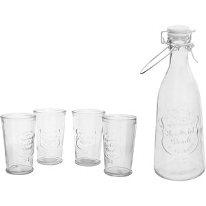 Dayla Embossed Glass Bottle Set With Four Glasses