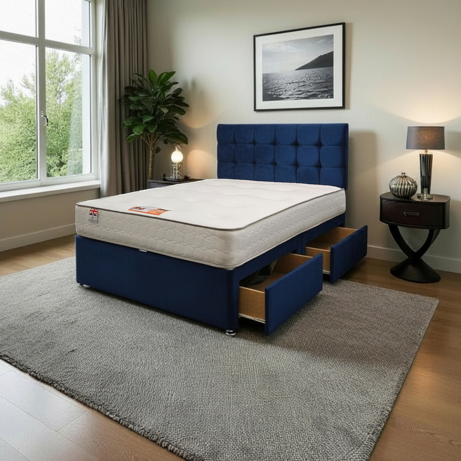 Cubed Plush Bed Set With Mattress And 24 Headboard - Navy Small Single 2