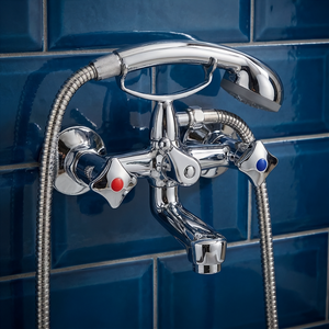 Bath Chrome Mixer Bathroom Wallmounted Classic Tap Two Handle Design Handshower