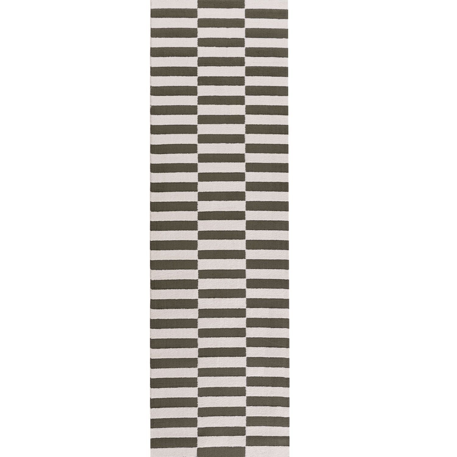 The Rugs Green Loft Striped Rug - 80X300 Cm - Image 3