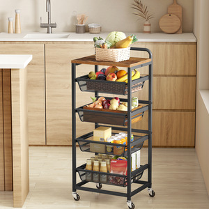 5-Tier Kitchen Storage Cart with Pull-Out Baskets, Rolling Trolley
