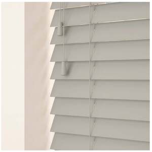Pale Grey / 50 50mm Slat Real Wood Venetian Blind With Strings 120cm Drop shot 14607279