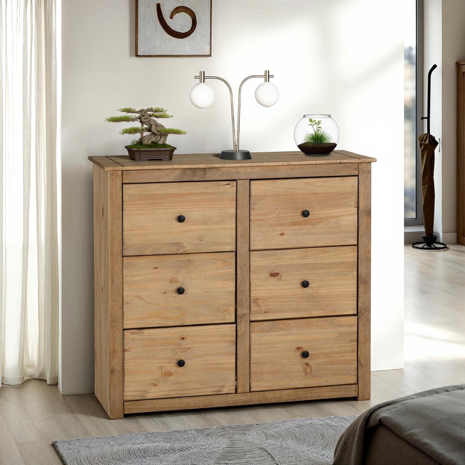 Panama 6 Drawer Chest Of Drawers - Natural Wax