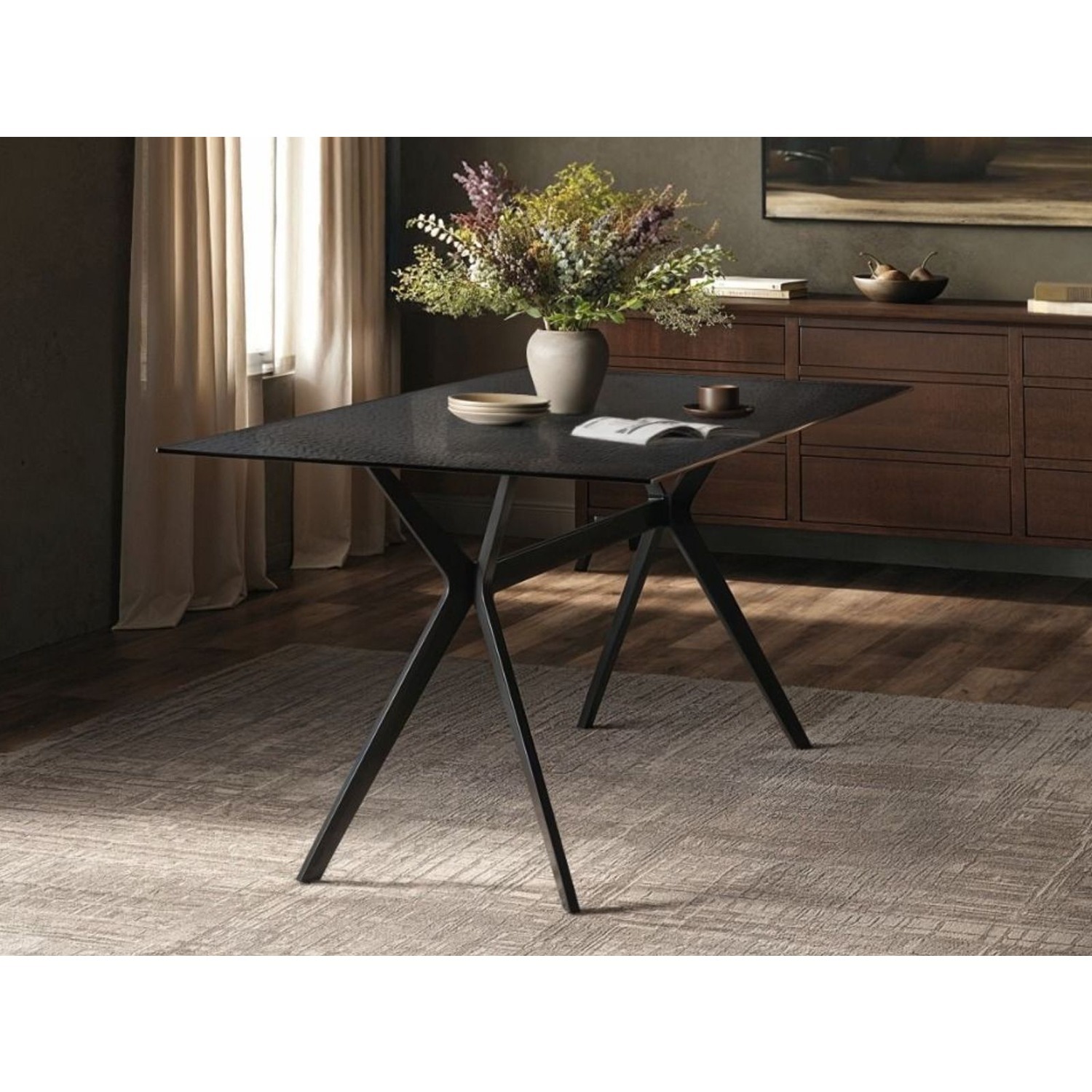 Emil Rectangular Glass Dining Table Black - Black