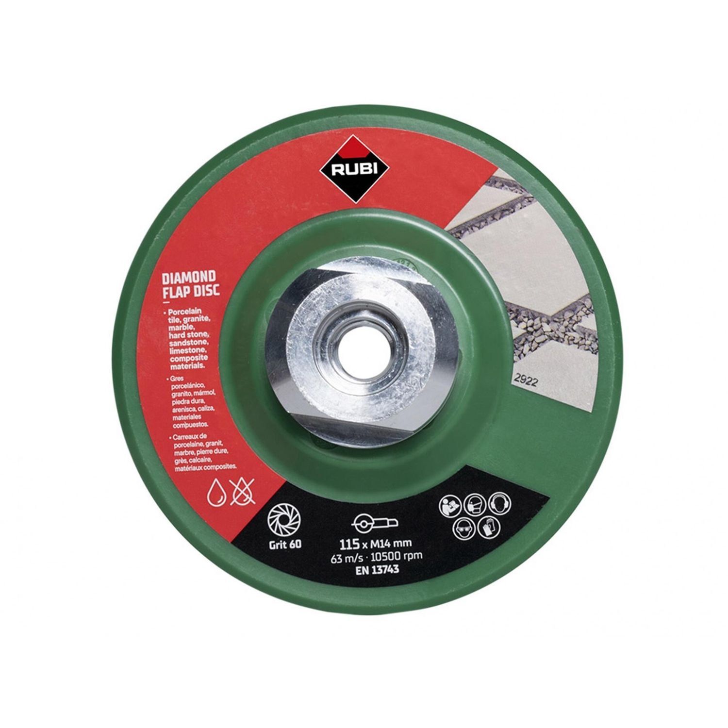 Rubi Tiling Tools Diamond Flap Disc 115Mm X 50/60 Grit - Multi Colour