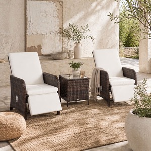 Nomo 3-Piece Rattan Bistro Set - Mixed Brown with Cream Cushions