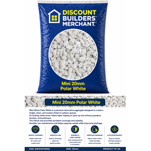 Polar White 20mm Decorative Chippings - Bright White Gravel for Driveways, Paths