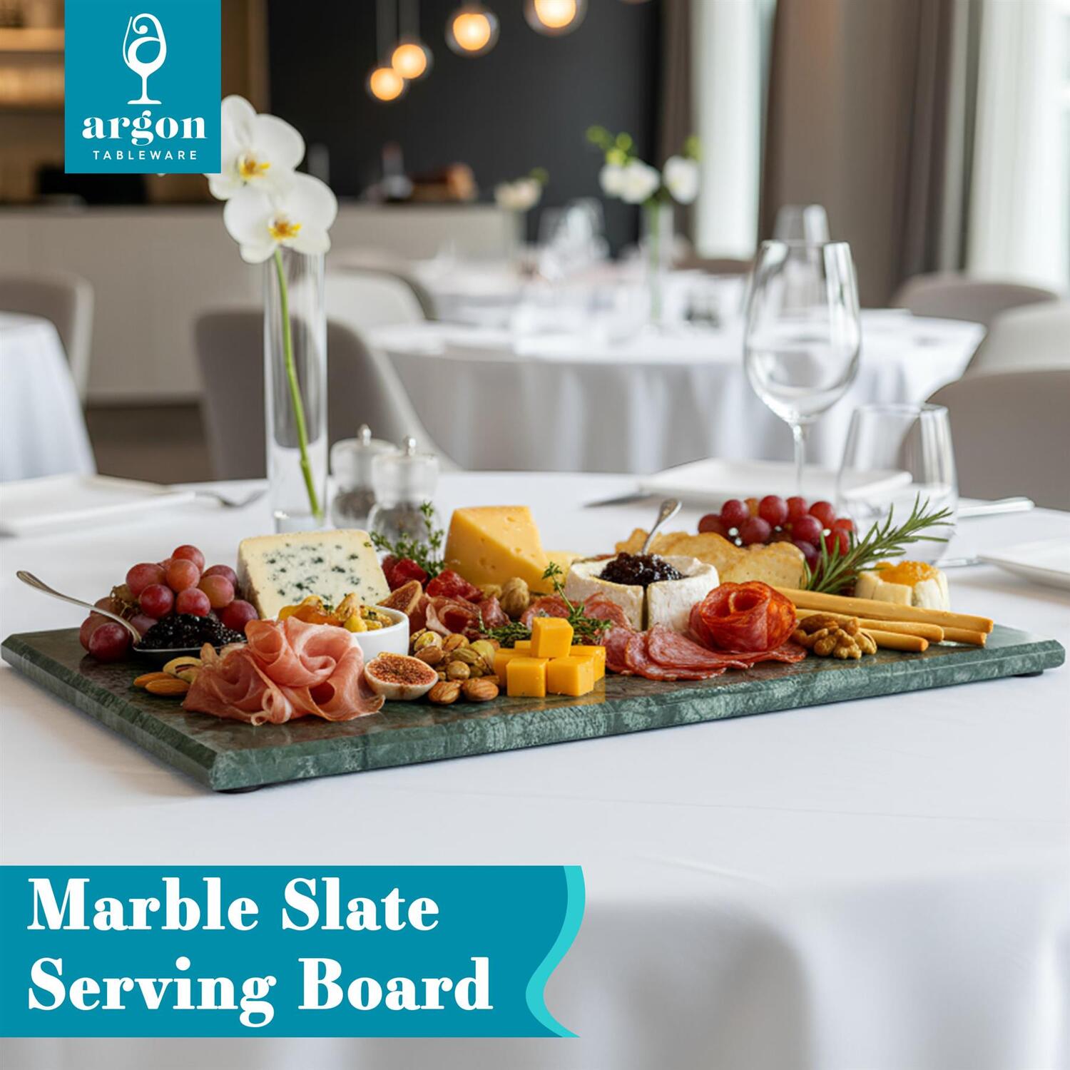 Argon Tableware Marble Serving Board - 33cm - White Natural Stone Charcuterie, Cheese & Tapas Platter with Non-Slip Feet for Home, Café & Restaurant Use - Image 5