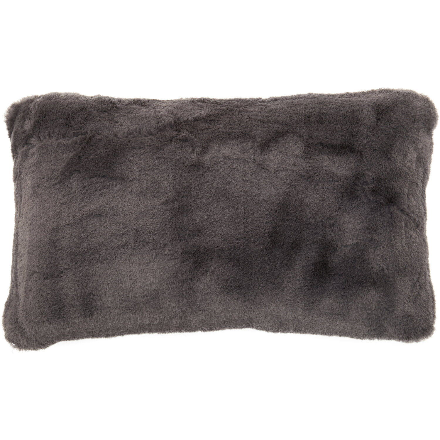 Orsina Rectangular Red Wine Faux Fur Cushion, Soft Feather Filled Decorative Cushion For Sofa & Bedroom in Grey