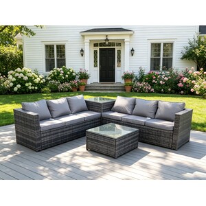 Outdoor Rattan Corner Sofa Set 2 Tables