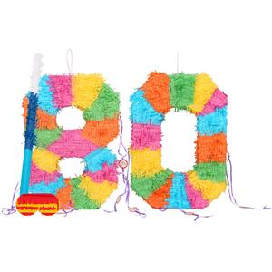 80th Birthday Pinata Set with Stick & Blindfold - Blue Stick