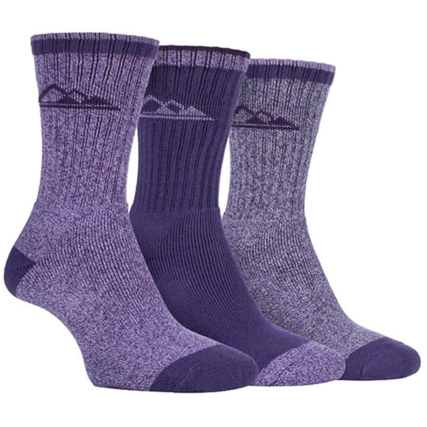 Storm Bloc Womens 3 Pairs Ladies Lightweight Breathable Hiking Socks with Arch Support - Purple Cotton - Size 4-6.5 (UK Shoe)
