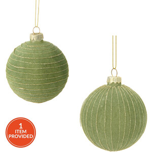 Green Flocked Striped Bauble