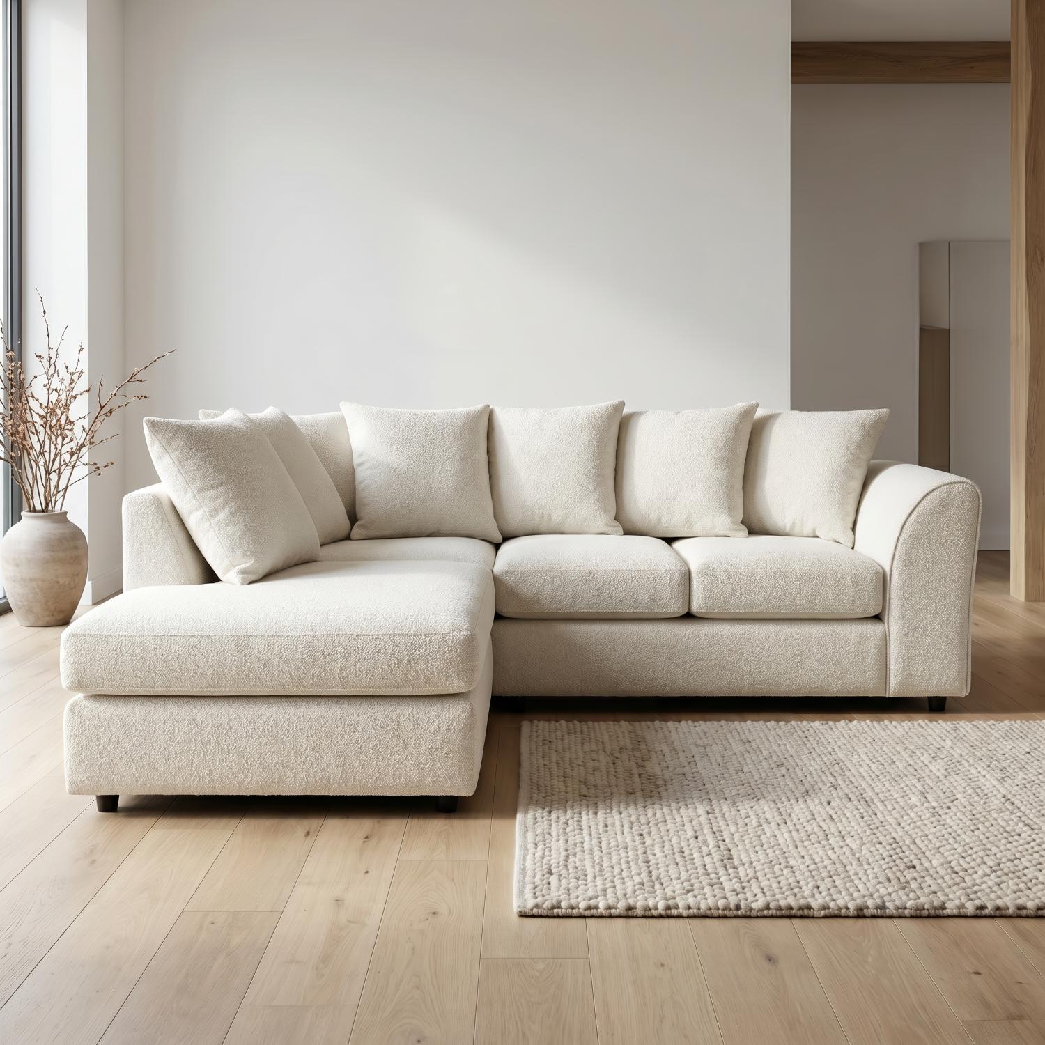 Abakus Direct Harriet Boucle Fabric Left Facing Corner Sofa In Sand - Cream