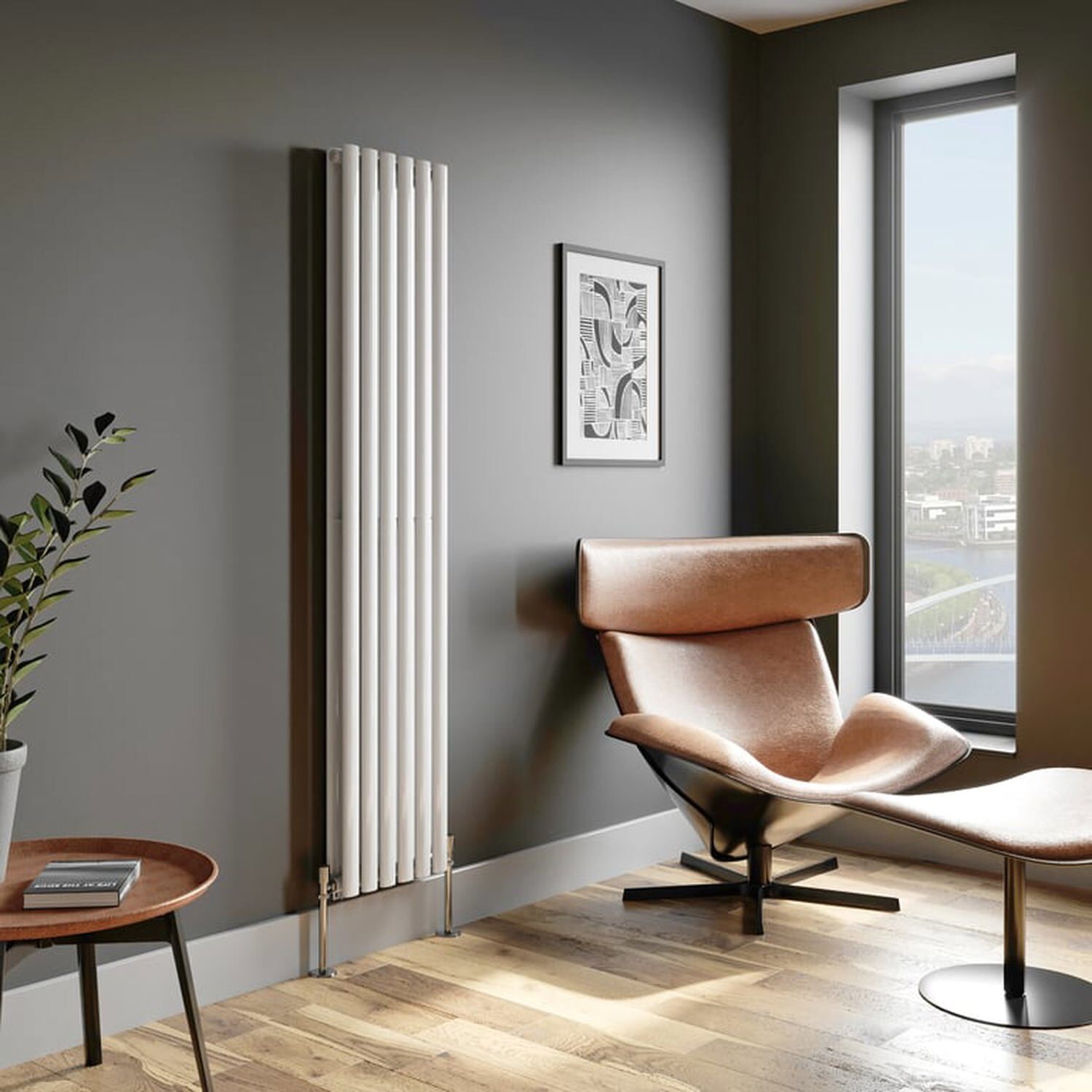 Temprazo Vertical Oval Tube Double Panel Designer Radiator - 1800 X 480Mm White - White / 1800Mm / 360Mm