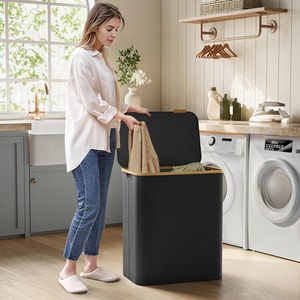 SONGMICS 150L Laundry Basket with Lid, 3-Section Large Laundry Hamper