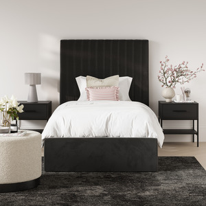 Black / Single Berlin Tall Headboard Ottoman Bed shot 17080604