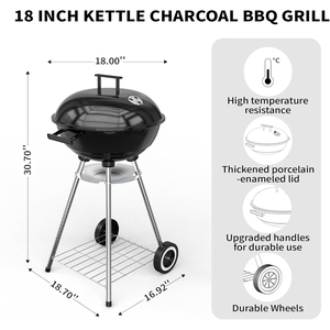18 Inch Portable Charcoal BBQ Grill with Wheels
