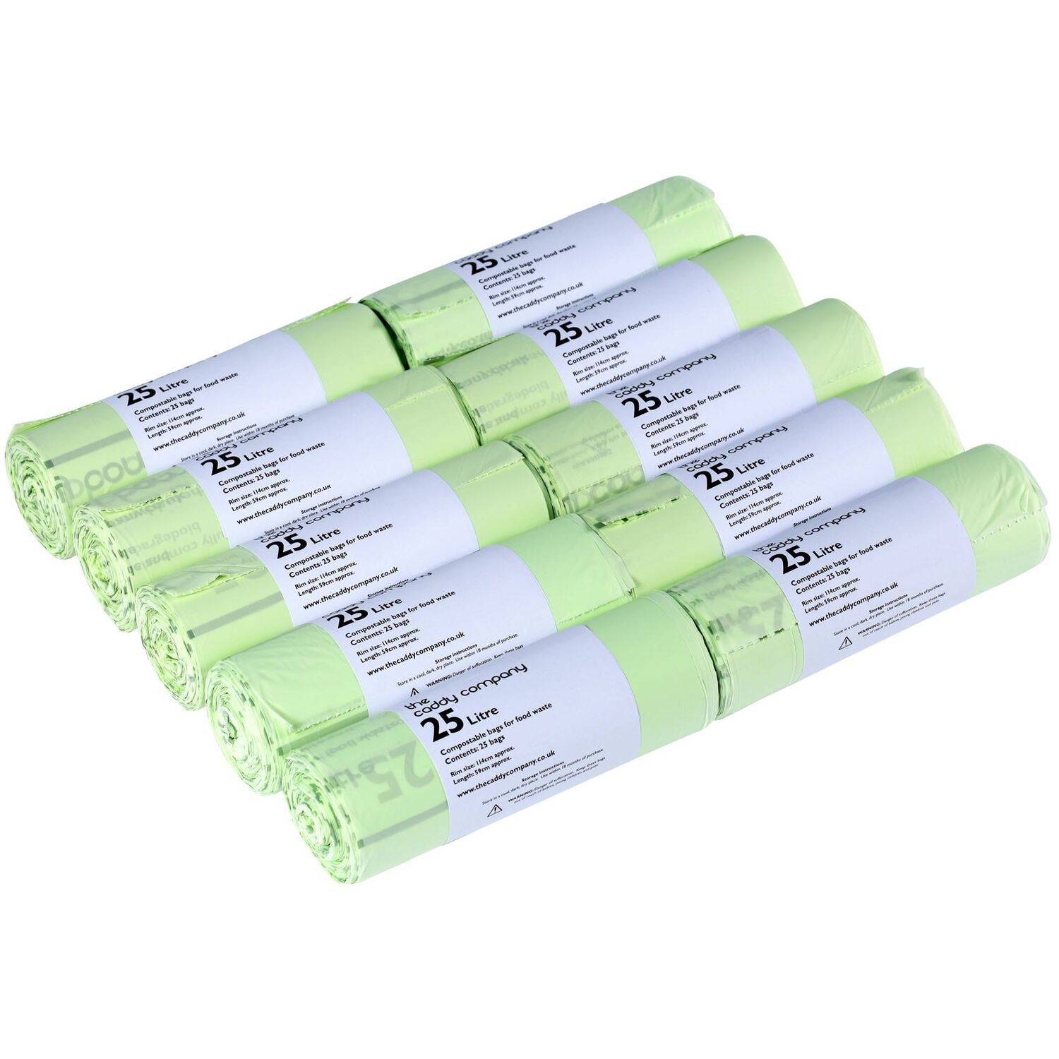 The Caddy Company 25L Compostable Kerbside Caddy Bags - Green - 10 Rolls - Image 4