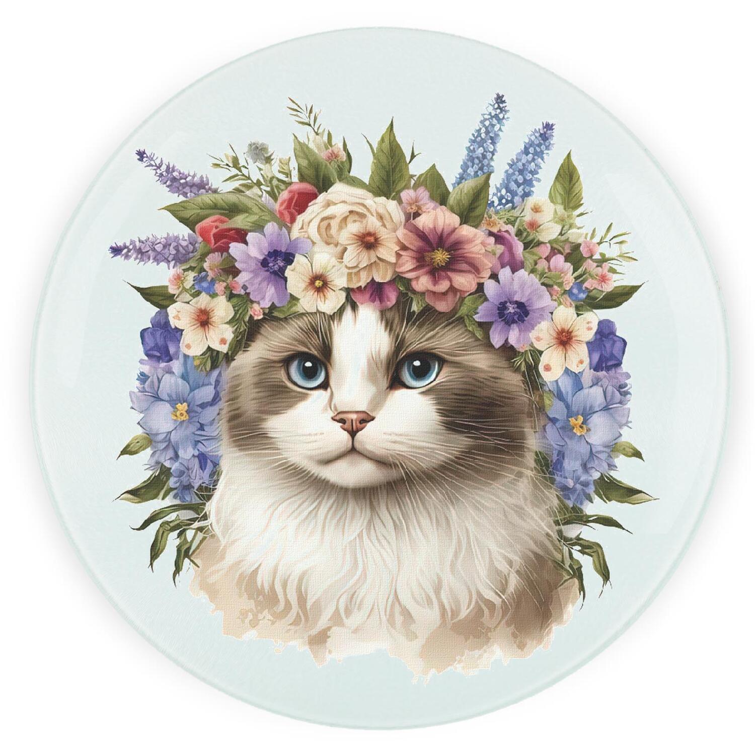 Image of Floral Cat Round Worktop Protector -&hellip;