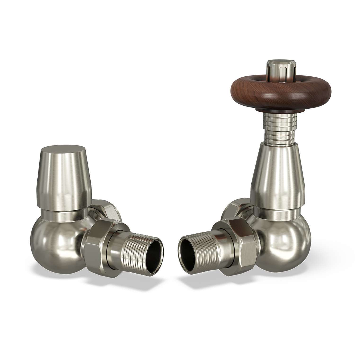 Uk Radiators Stirling Traditional - Thermostatic Radiator Valve & Lockshield Sets - Silver Nickel / 130Mm
