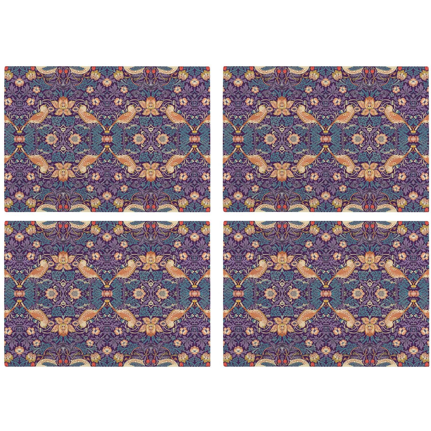 Image of Purple Strawberry Thief Glass Placemats -&hellip;