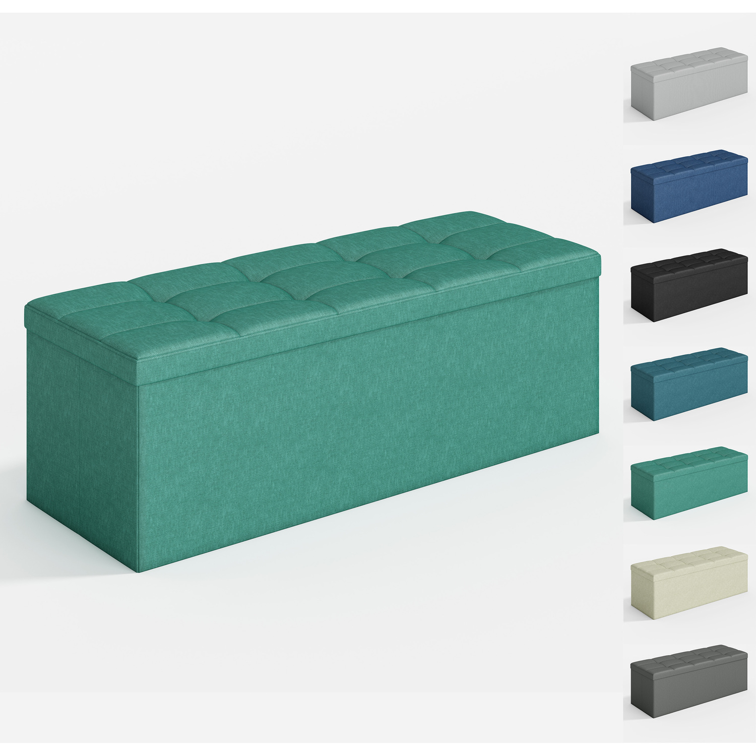 Mcc Foldable Storage Ottoman Bench With Lid, Extra Large Storage Chest Footstool Space Saving Seating & Storage Solution, 110 × 38 × 38 Cm, Green - Image 2