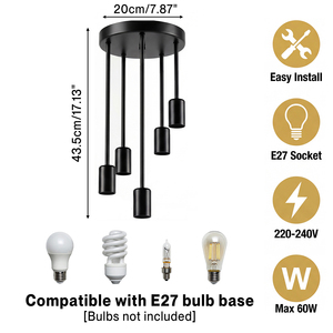 Ceiling Lights 5 Lights Flush Fitting Pendant Lamp E27 Base Black